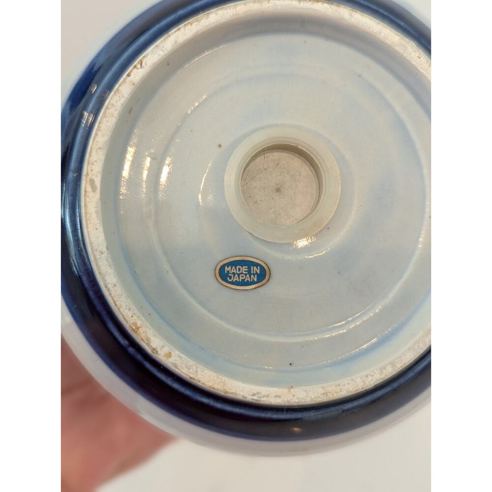 Ceramic Hanging Planter, Cobalt Blue Design, Japan Made, Boho Grandmillennial - Picture 8 of 11